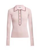 Matchesfashion.com Acne Studios - Contrast Trim Long Sleeved Wool Polo Shirt - Womens - Light Pink