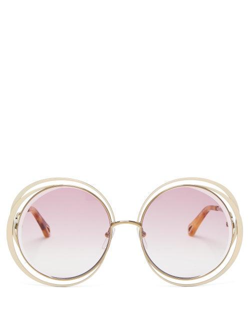 Matchesfashion.com Chlo - Carlina Oversized Round Metal Sunglasses - Womens - Ivory Multi