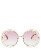 Matchesfashion.com Chlo - Carlina Oversized Round Metal Sunglasses - Womens - Ivory Multi