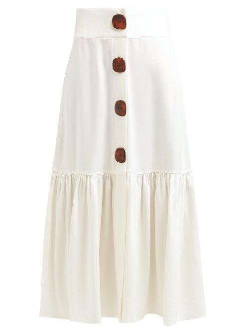 Matchesfashion.com Adriana Degreas - High Rise Buttoned Crepe Midi Skirt - Womens - Ivory