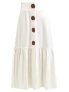 Matchesfashion.com Adriana Degreas - High Rise Buttoned Crepe Midi Skirt - Womens - Ivory