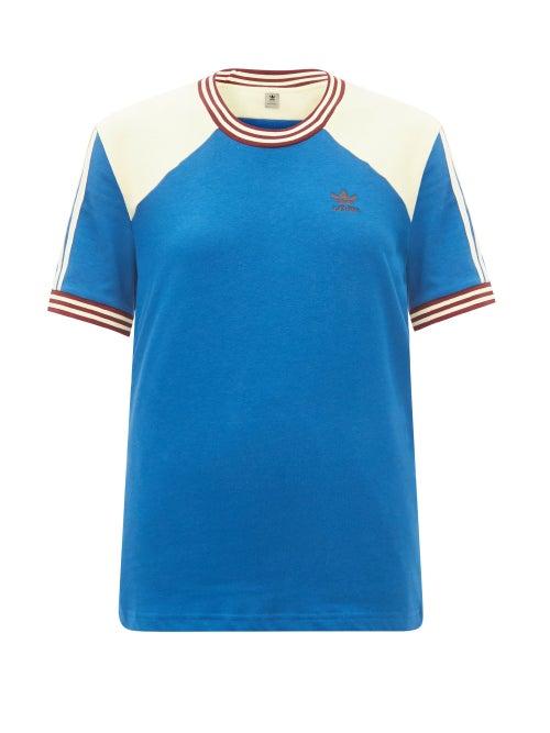 Adidas X Wales Bonner - Logo-embroidered Panelled Cotton T-shirt - Womens - Blue