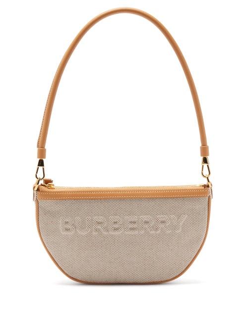 Matchesfashion.com Burberry - Olympia Logo-embossed Leather-trim Shoulder Bag - Womens - Beige