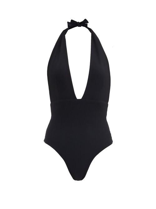 Matchesfashion.com Sara Cristina - Thalassa Plunge-neck Swimsuit - Womens - Black