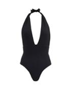 Matchesfashion.com Sara Cristina - Thalassa Plunge-neck Swimsuit - Womens - Black