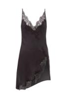 Ladies Lingerie Carine Gilson - Side-slit Lace-trimmed Silk Short Slip Dress - Womens - Black