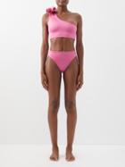 Maygel Coronel - Dione Asymmetric Ruffled Bikini - Womens - Magenta