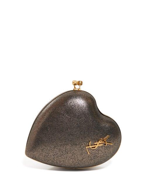 Matchesfashion.com Saint Laurent - Love Box Heart Shaped Metallic Clutch - Womens - Silver