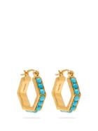 Matchesfashion.com Patcharavipa - 18kt Gold & Turquoise Hexagonal Hoop Earrings - Womens - Blue