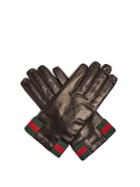 Matchesfashion.com Gucci - Web Striped Leather Gloves - Mens - Black