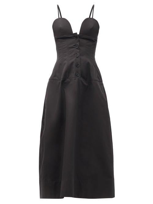 Matchesfashion.com Jil Sander - Sweetheart-neckline Cotton-poplin Midi Dress - Womens - Black