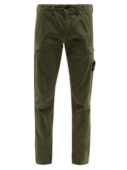 Stone Island - Logo-pocket Cotton-blend Twill Cargo Trousers - Mens - Green