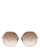 Matchesfashion.com Linda Farrow - Oversized Hexagonal Frame Sunglasses - Womens - Beige