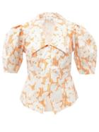 Ladies Rtw Lee Mathews - Honeysuckle Floral-print Cotton-seersucker Shirt - Womens - Orange White