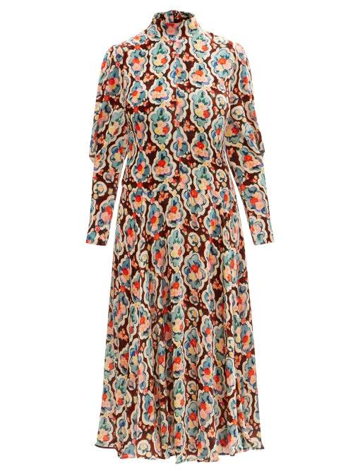 La Doublej - Kenny Matisse-print Velvet-sabl Midi Dress - Womens - Red Multi