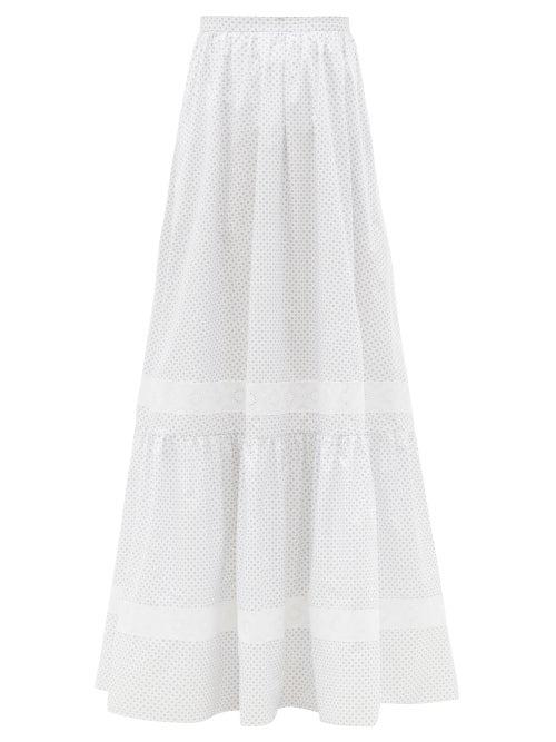 Matchesfashion.com Erdem - Annis Ditsy Floral-print Cotton-poplin Maxi Skirt - Womens - White Multi