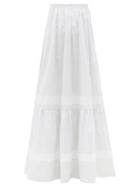 Matchesfashion.com Erdem - Annis Ditsy Floral-print Cotton-poplin Maxi Skirt - Womens - White Multi