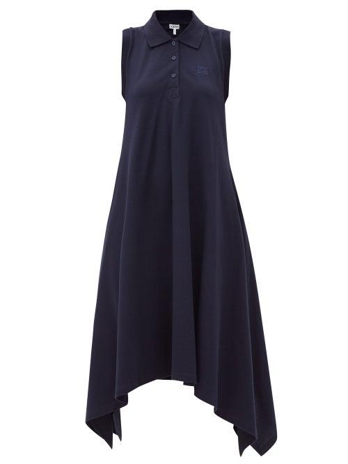 Matchesfashion.com Loewe - Anagram-embroidered Cotton Piqu Dress - Womens - Navy