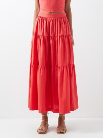 Staud - Sea Banded Cotton-blend Skirt - Womens - Bright Red