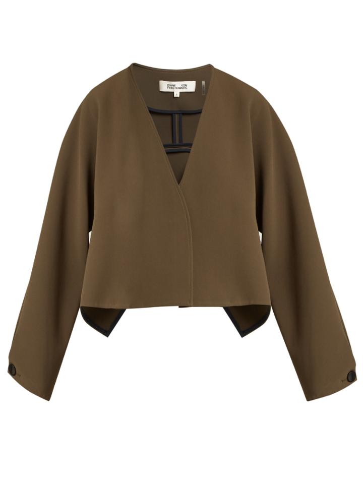 Diane Von Furstenberg V-neck Cropped Crepe Jacket