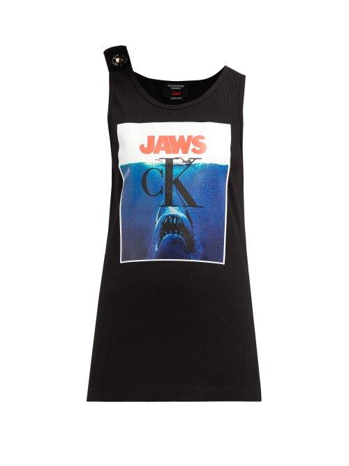 Matchesfashion.com Calvin Klein 205w39nyc - Jaws Print Ribbed Stretch Cotton Tank Top - Womens - Black