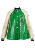 Matchesfashion.com Valentino - Lipstick Appliqu Contrast Sleeve Leather Jacket - Womens - Green Multi