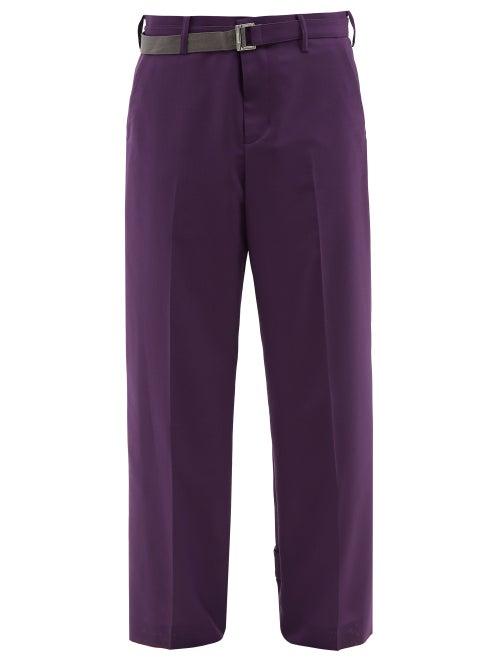 Sacai - Belted Wool-blend Trousers - Mens - Purple