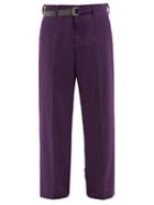 Sacai - Belted Wool-blend Trousers - Mens - Purple