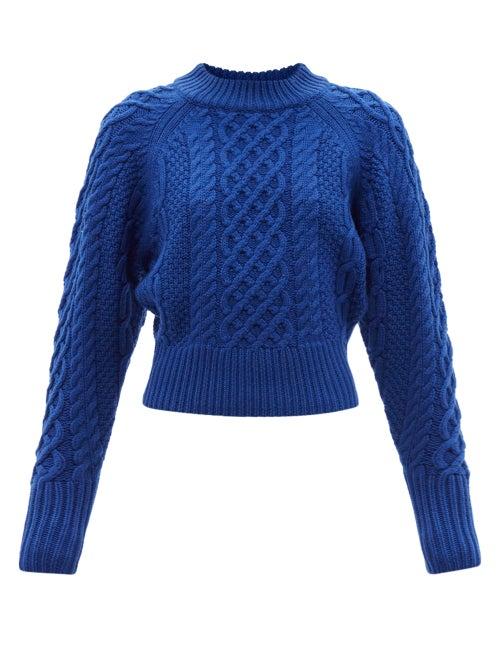 Ladies Rtw Emilia Wickstead - Emory Cable-knit Wool Sweater - Womens - Blue