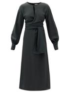 Matchesfashion.com Three Graces London - Victoria Draped-waist Crepe Midi Dress - Womens - Dark Green