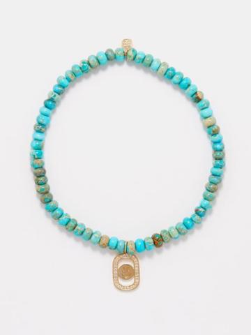 Sydney Evan - Happy Face Diamond, Turquoise & 14kt Gold Bracelet - Mens - Light Turquoise