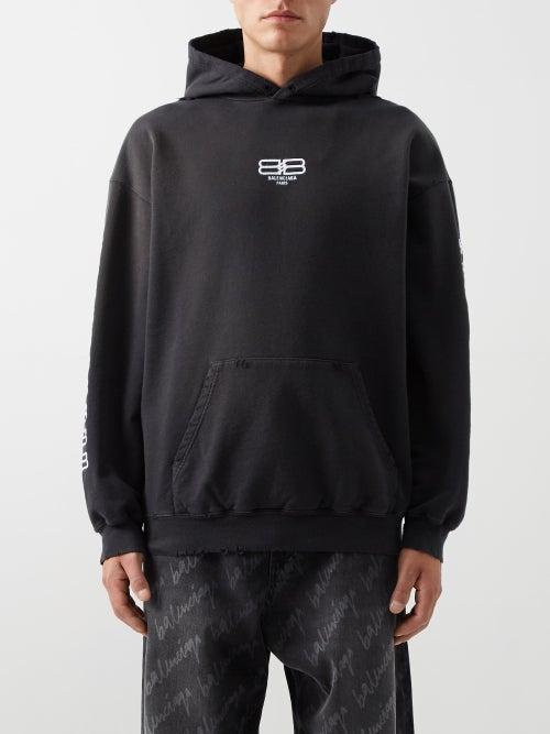 Balenciaga - Bb Paris Logo-embroidered Cotton Hooded Sweatshirt - Mens - Black White
