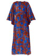 Matchesfashion.com La Doublej - Sorella Floral-print Velvet Dress - Womens - Burgundy Multi