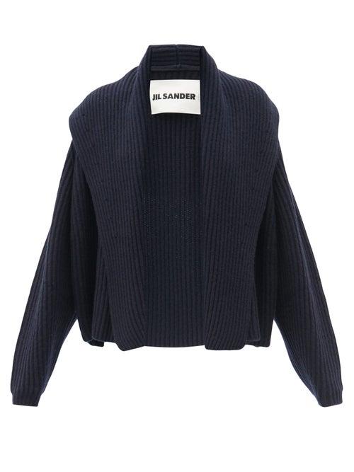 Matchesfashion.com Jil Sander - Shawl-lapel Ribbed Cashmere Cardigan - Womens - Navy