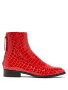 Matchesfashion.com Alexachung - Tour Crocodile Effect Leather Boots - Womens - Red