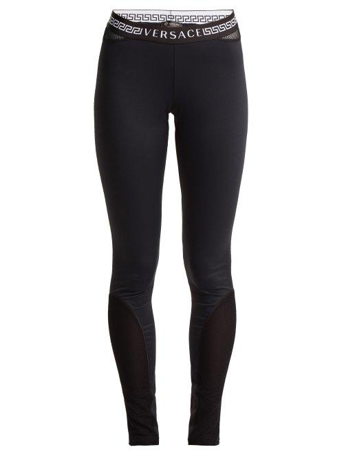 Matchesfashion.com Versace - Logo Print Performance Leggings - Womens - Black White