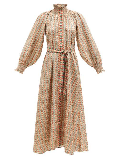 Muzungu Sisters - Alice Embroidered Floral-print Silk-twill Dress - Womens - Multi