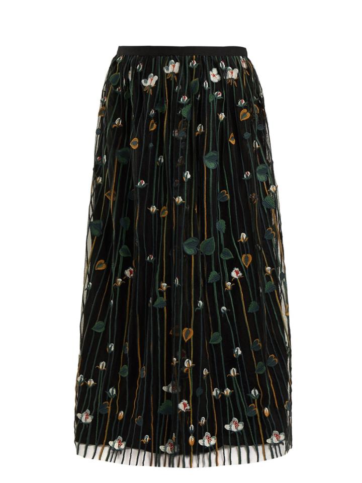 Redvalentino Floral-embroidered Pleated Tulle Skirt