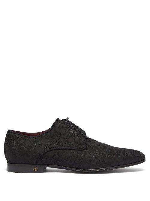 Matchesfashion.com Dolce & Gabbana - Floral Jacquard Logo Plaque Derby Shoes - Mens - Black