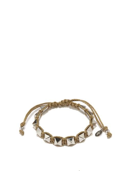 Matchesfashion.com Valentino Garavani - Rockstud Waxed-cotton Macram Bracelet - Mens - Beige