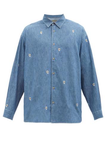 Kuro - Paisley-embroidered Denim Shirt - Mens - Blue