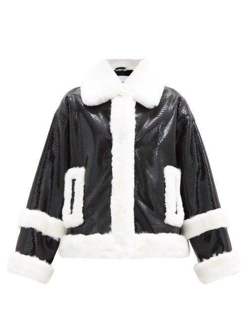 Matchesfashion.com Stand Studio - Hester Snake-effect Faux-leather And Fur Jacket - Womens - Black White