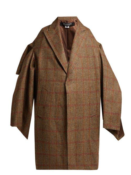 Matchesfashion.com Junya Watanabe - Draped Cape Sleeve Checked Wool Coat - Womens - Brown Multi