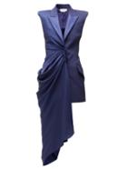 Matchesfashion.com Alexander Mcqueen - Asymmetric Single Breasted Longline Wool Jacket - Womens - Dark Blue