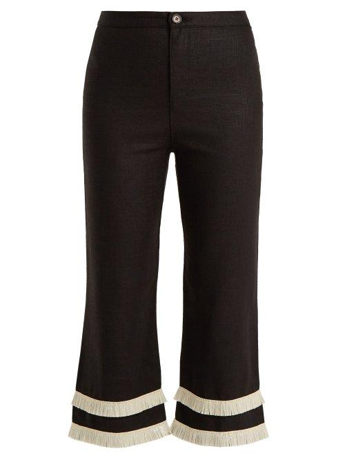 Matchesfashion.com Staud - Cassie Raffia Trimmed Linen Blend Trousers - Womens - Black