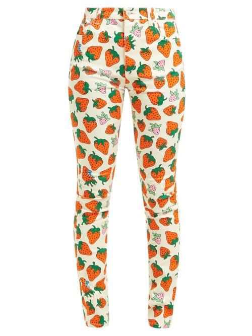 Matchesfashion.com Gucci - Strawberry Print Stretch Denim Jeans - Womens - Red Print