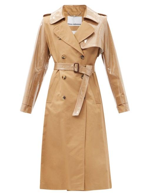 Matchesfashion.com Paco Rabanne - Belted Gabardine And Pvc Trench Coat - Womens - Camel