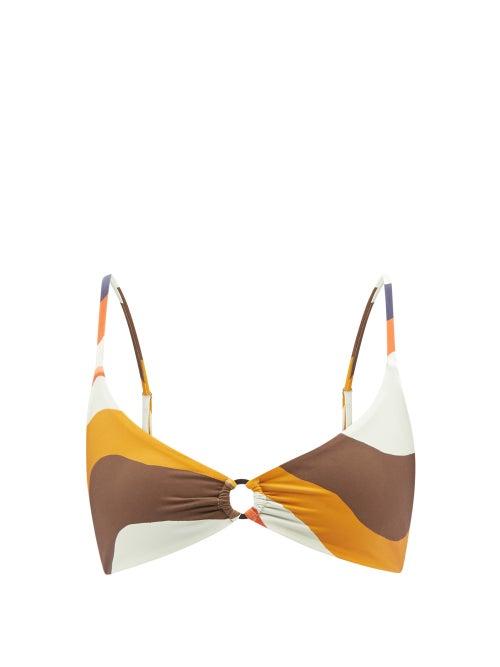 Cala De La Cruz - Alexa Gathered-ring Bikini Top - Womens - Brown Print