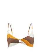 Cala De La Cruz - Alexa Gathered-ring Bikini Top - Womens - Brown Print