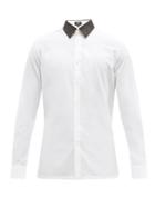 Mens Rtw Fendi - Ff-logo Jacquard Collar Cotton-poplin Shirt - Mens - White